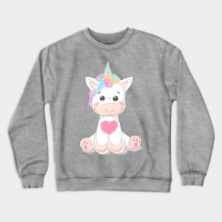 Cute Little Unicorn With Heart, Line Drawing White, Pink, Purple, Green & Yellow Crewneck Sweatshirt